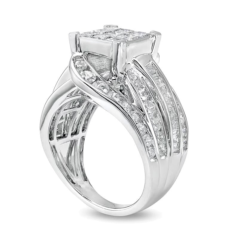 3.0 CT. TW Princess-Cut Multi-Diamond Multi-Row Bypass Split Shank Engagement Ring in 14K White Gold