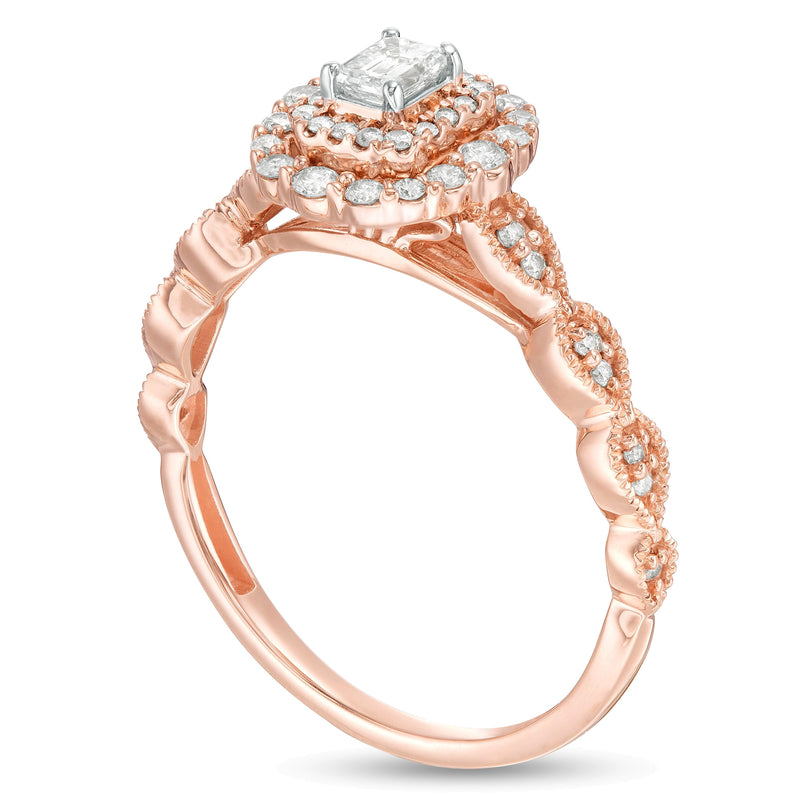 0.38 CT. TW Emerald-Cut Diamond Double Frame Art Deco Vintage-Style Engagement Ring in 10K Rose Gold