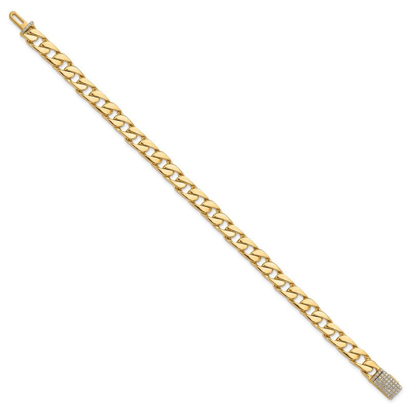 14K Yellow Gold Hand-polished 6.5mm Fancy Curb Link 1.45 carat Diamond Clasp Chain Bracelet