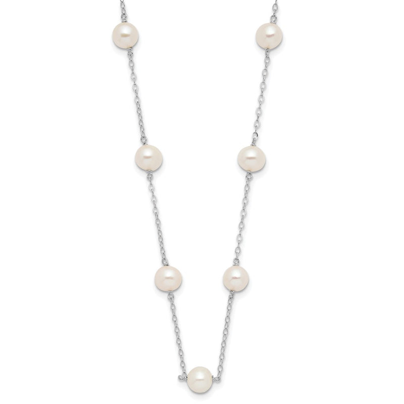 14K White Gold 5.5-6.5mm White Near Round Freshwater Cultured Pearl 12-station 16 Inch Necklace
