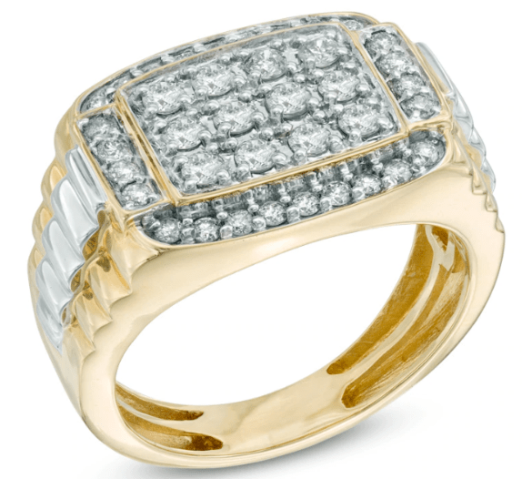 $1518 Men's 1 CT Diamond Rectangular Anniversary Ring in 10K Two-Tone Gold