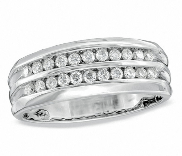 $1000 Men's 1/2 CT. Diamond Double Row Anniversary Band 14K White Gold