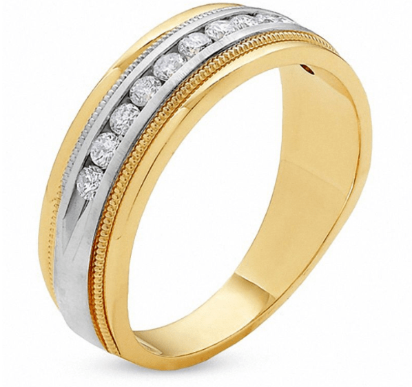 $1500 Men's 1/2 CT. Diamond Channel Milgrain Band in 14K Two Toned Gold