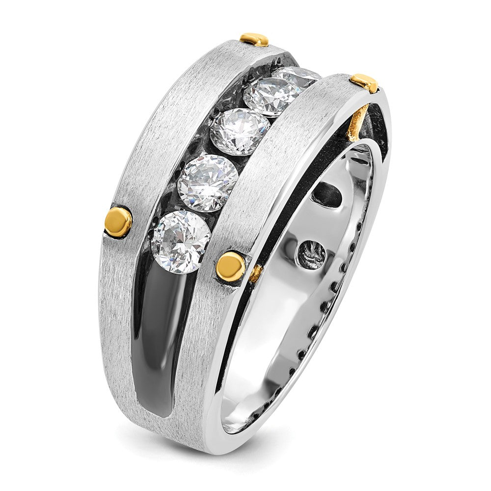 14k Two-tone Two Tone with Black Rhodium 1 Ct. Lab Grown Diamond VS/SI+ G+ Five Stone Complete Polished Satin and Grooved Men's Ring