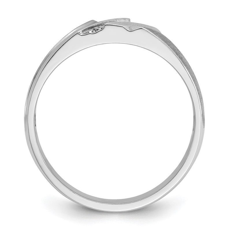 10K White Gold Ibgoodman Men'S Polished Satin And Grooved 5-Stone 1/20 Carat A Quality Diamond Ring