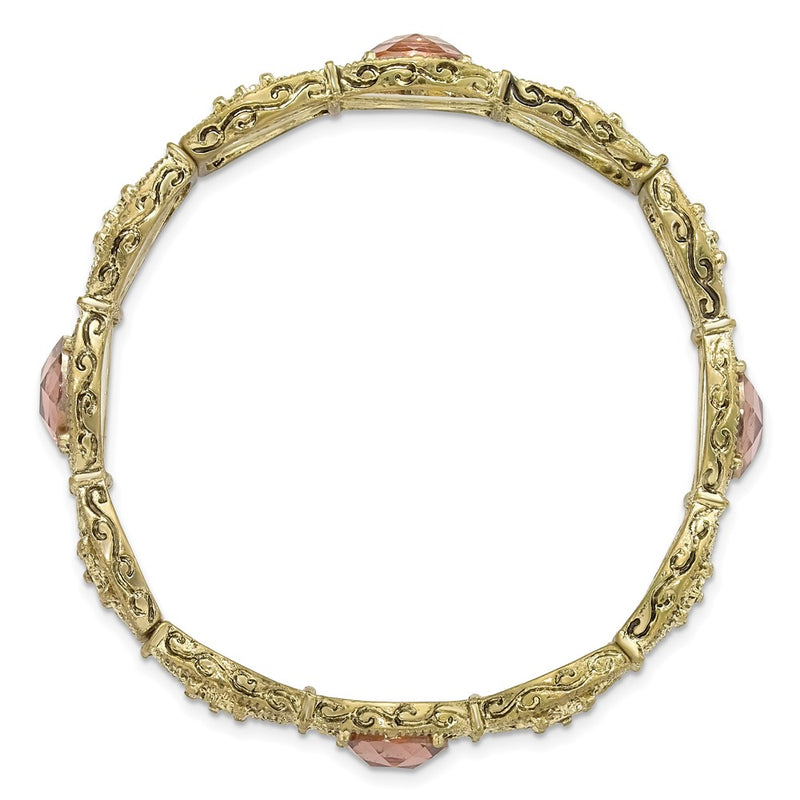 Fashion 1928 Jewelry Brass-Tone Filigree Link And Faceted Purple Acrylic Stones Stretch Bracelet
