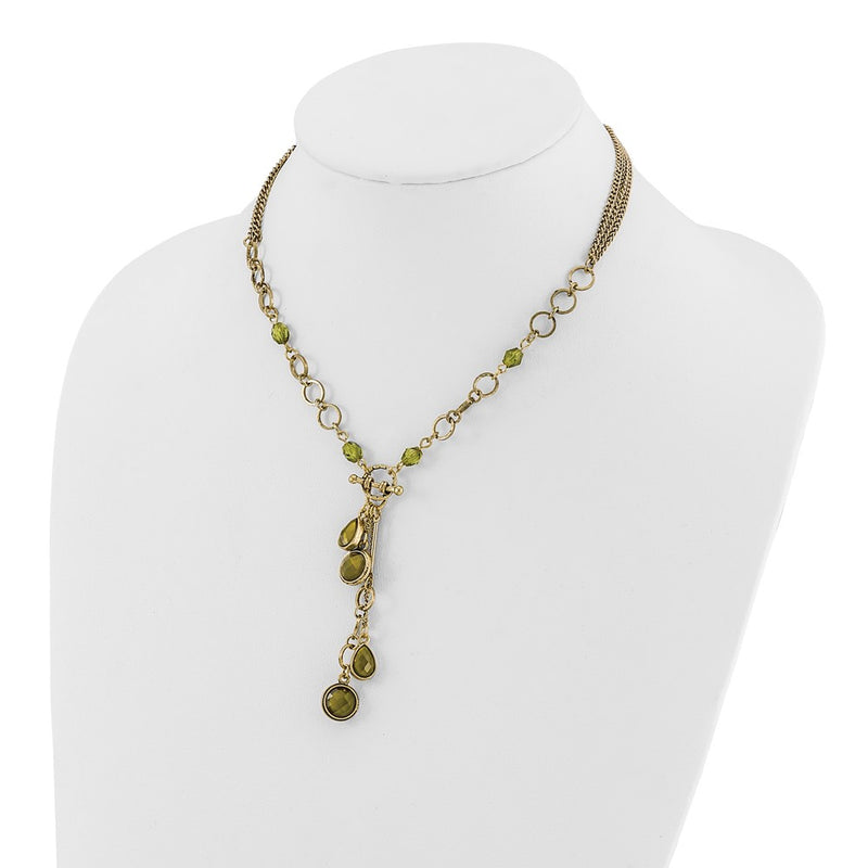 Fashion 1928 Jewelry Brass-Tone Green Faceted Crystal Beads 16 Inch Y Necklace With 3 Extension