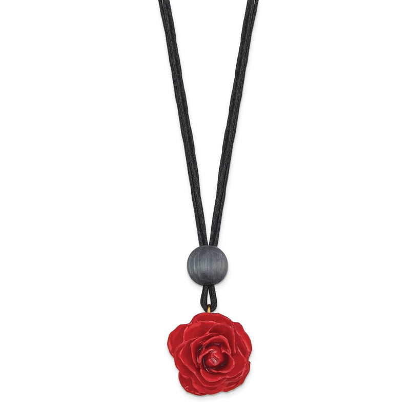 Fashion Lacquer Dipped Small Red Real Rose With Glass Bead On 18 Inch Black Cotton Cord Necklace