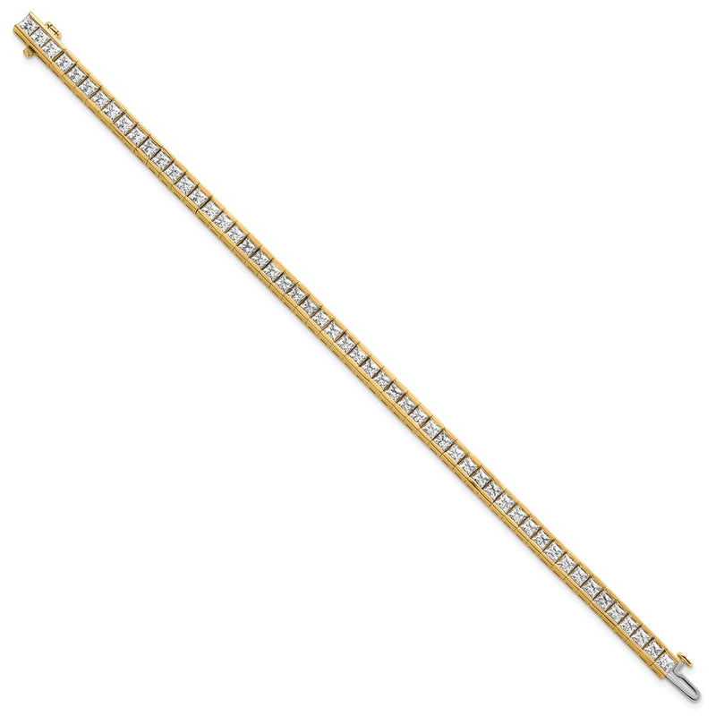 14K Yellow Gold 10 Carat Lab Grown Diamond Vs+ F+ Complete Princess Bezel Set Tennis Bracelet