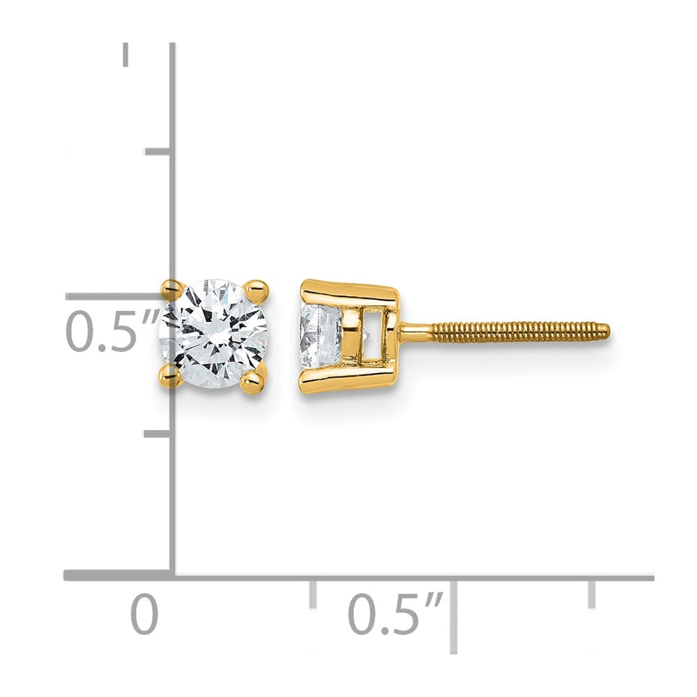 14k Yellow Gold 3/4 ct Lab Grown Diamond VS/SI+ G+ Round Four Prong Screwback Stud Post Earrings
