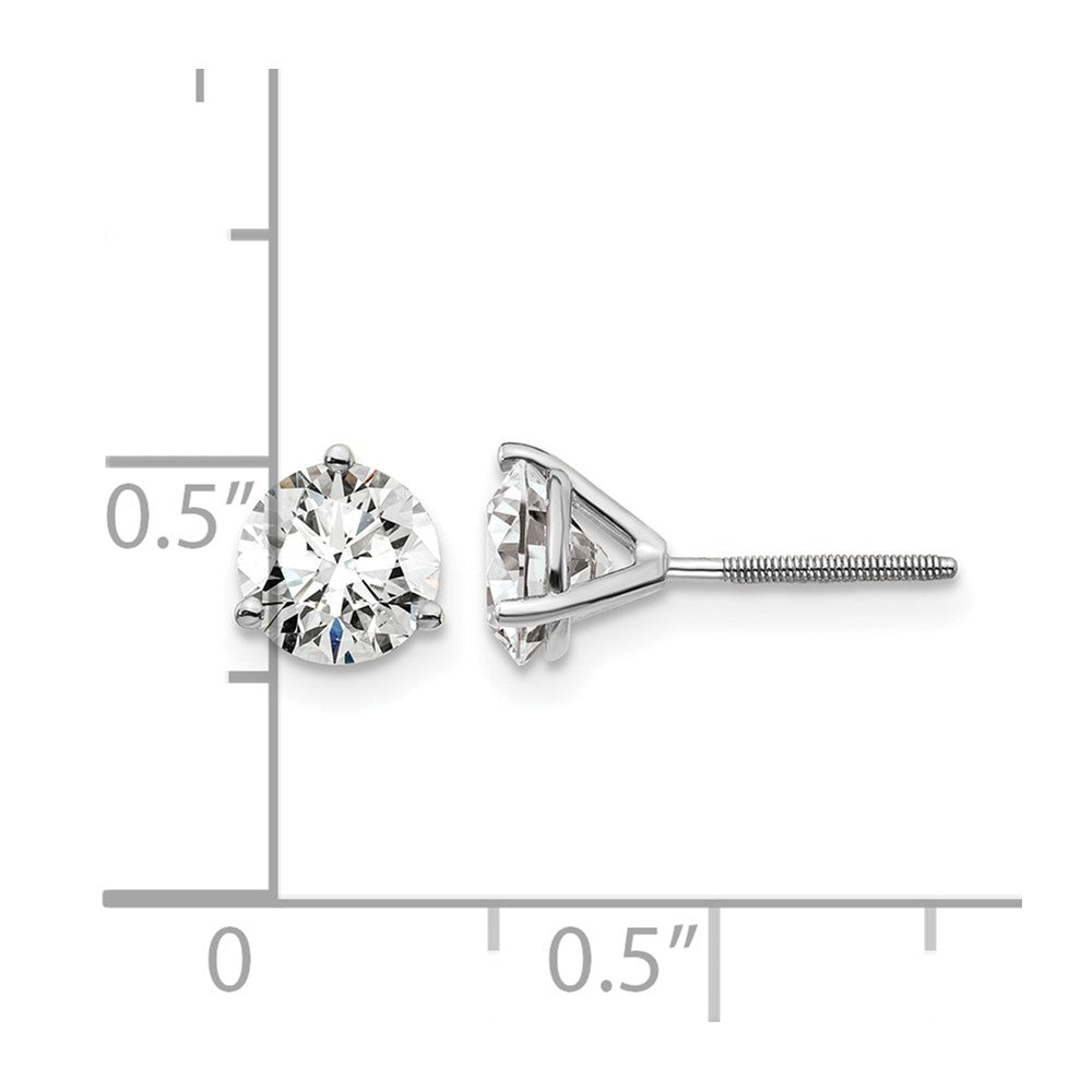 14k White Gold 1 1/2 Ct. Lab Grown Diamond VS/SI+ G+ Round Three Prong Screwback Stud Post Earrings