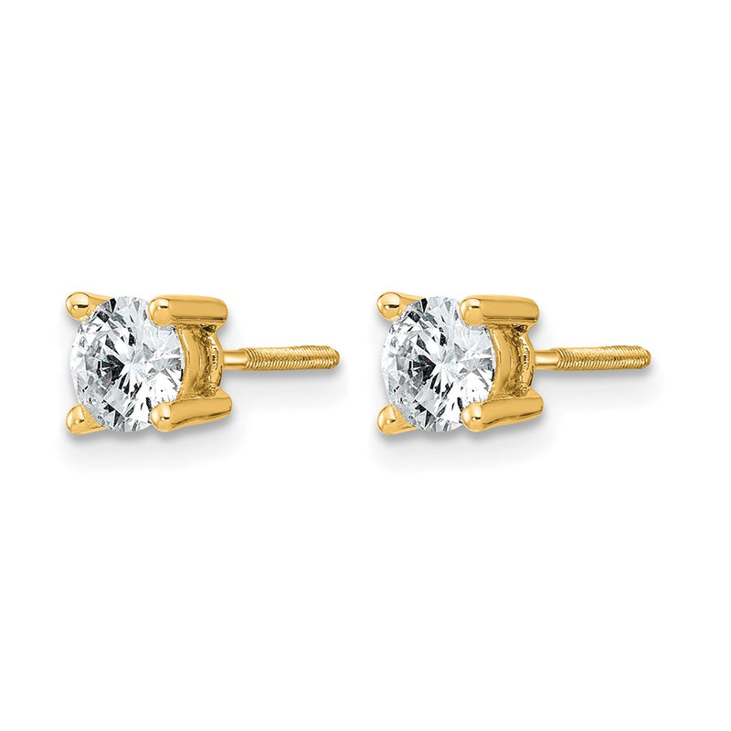14K Yellow Gold 3/4 Ctw Lab Grown Diamond Vs+ F+ Round 4 Prong Heavy Wt. Screwback Stud Earrings