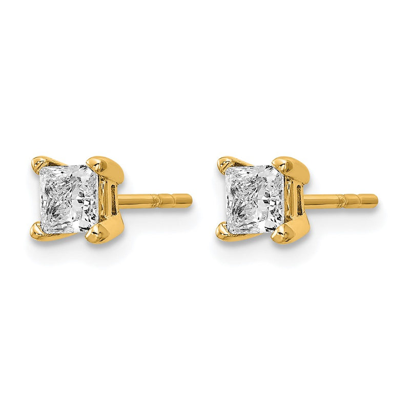 14K Yellow Gold 2/3 Ctw Certified Lab Grown Diamond Vs+ F+ Princess 4 Prong Heavy Wt. Stud Earrings
