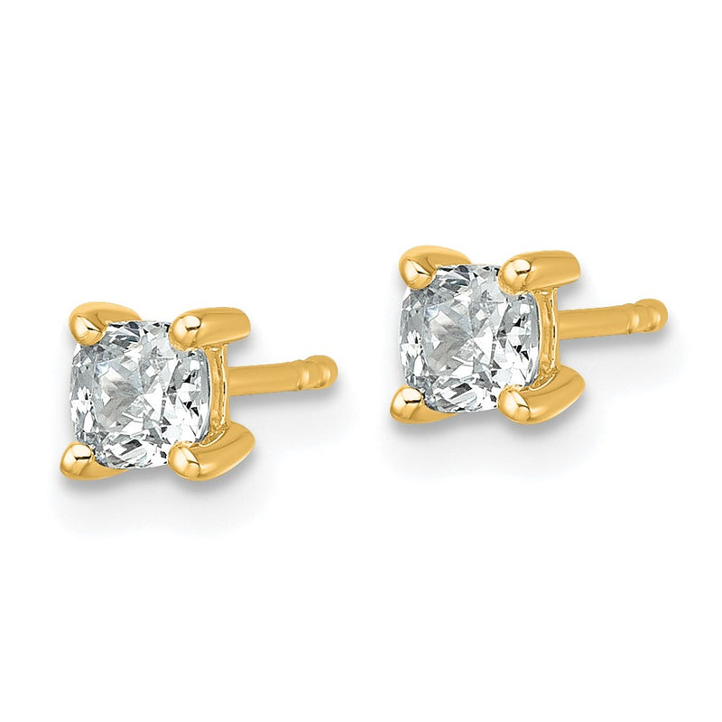 14K Yellow Gold 3/4 Ctw Certified Lab Grown Diamond Vs+ F+ Cushion 4 Prong Heavy Wt. Stud Earrings