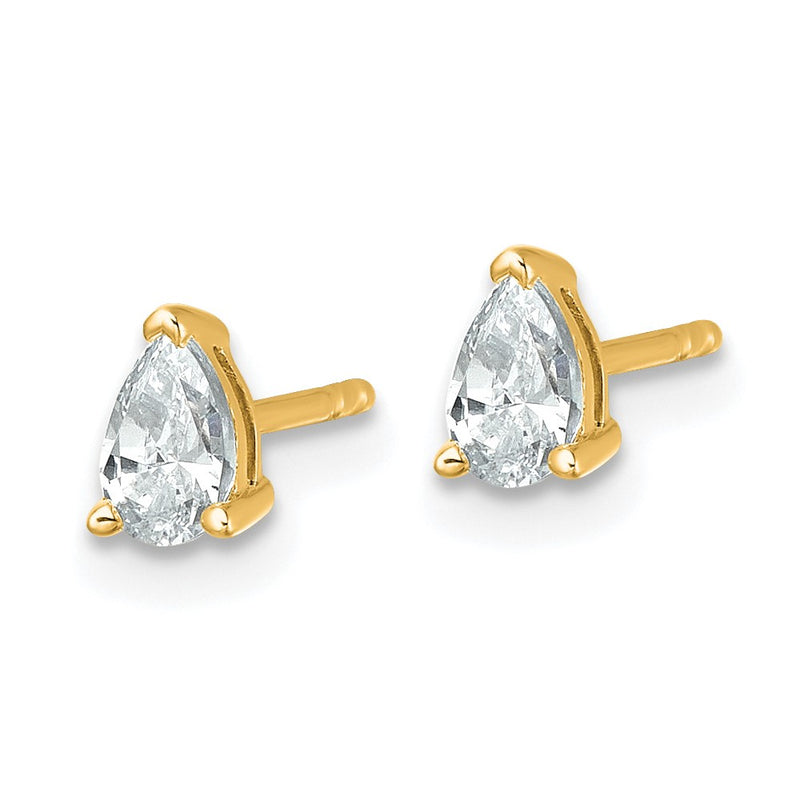 14K Yellow Gold 1/2 Carat Certified Lab Grown Diamond Vs+ F+ Complete Pear Three Prong Stud Earrings