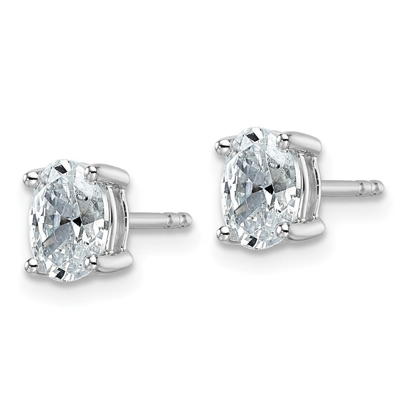 14K White Gold 1 Carat Certified Lab Grown Diamond Vs+ F+ Complete Oval Four Prong Stud Earrings