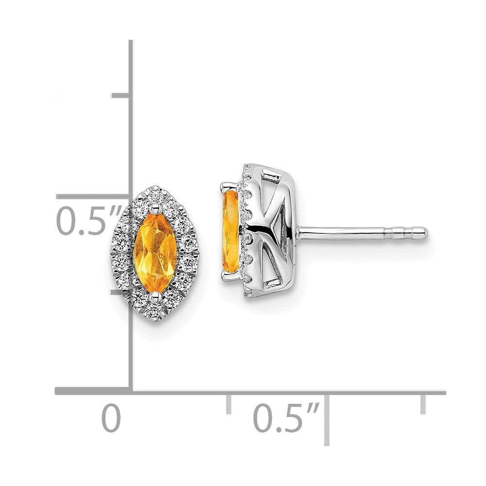 14k White Gold 1/5 Ct. Lab Grown Diamond VS/SI+ G+ and Citrine November Birthstone Post Earrings