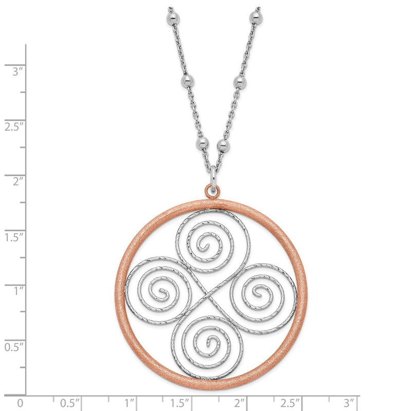 Ss/Gold Plated Sterling Silver & Rose Gold-Plated Satin D/C Beaded Swirl Circle W/ 2In Ext Necklace