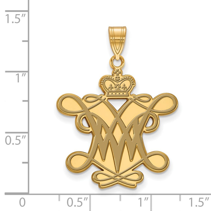 Gold Plated Sterling Silver Logoart College Of William And Mary Extra Large Enameled Pendant