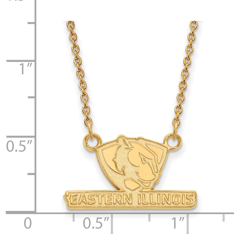 Gold Plated Sterling Silver Logoart Eastern Illinois University Small Pendant 18 Inch Necklace