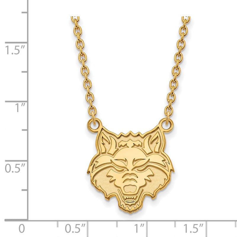 Gold Plated Sterling Silver Logoart Arkansas State University Wolf Large Pendant 18 Inch Necklace