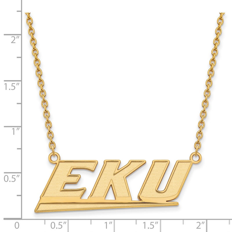 Gold Plated Sterling Silver Logoart Eastern Kentucky University E K U Large Pendant 18 Inch Necklace