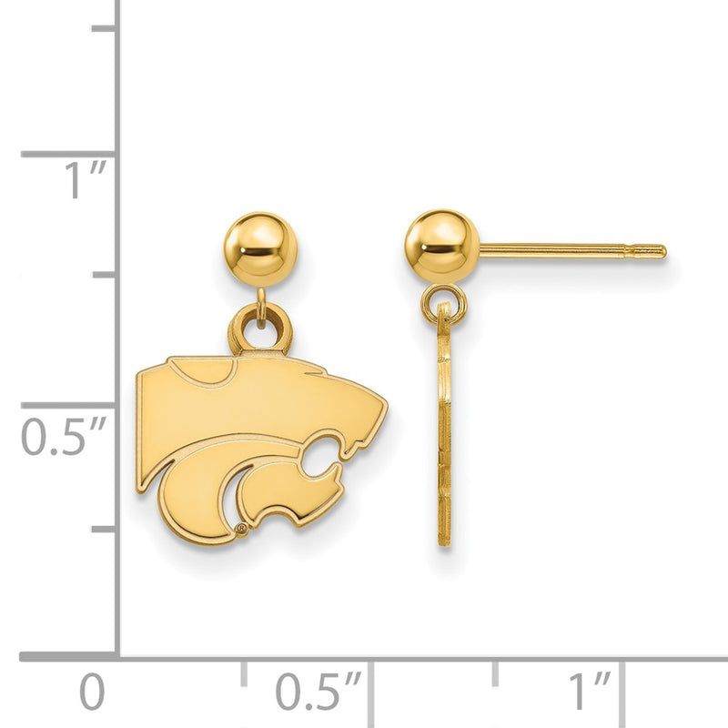 Gold Plated Sterling Silver Logoart Kansas State University Wildcat Dangle Ball Post Earrings