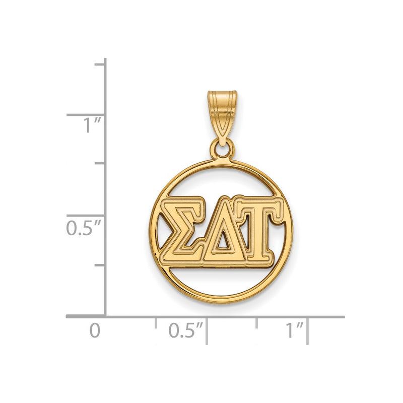 Gold Plated Sterling Silver Logoart Sigma Delta Tau Sorority Greek Letters Medium Circle Pendant