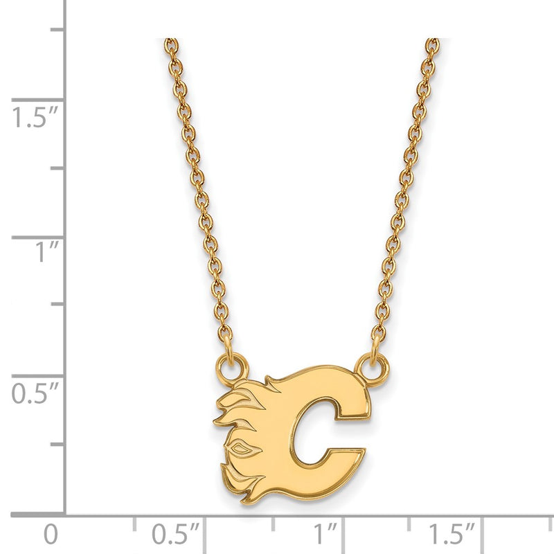 Gold Plated Sterling Silver Nhl Logoart Calgary Flames Letter C Small Pendant 18 Inch Necklace