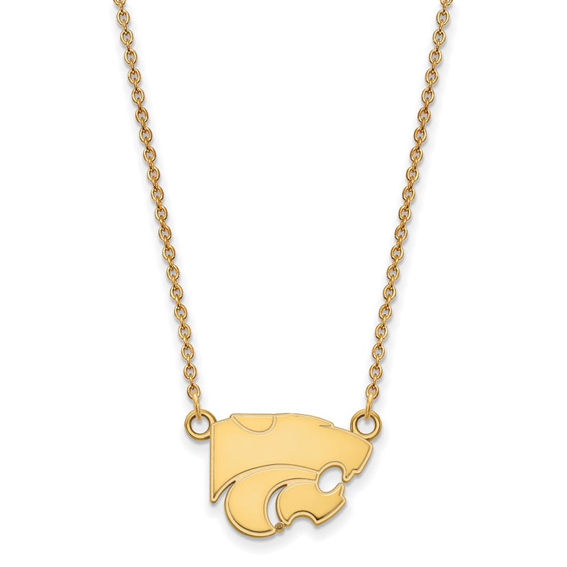 Gold Plated Sterling Silver Logoart Kansas State University Wildcat Small Pendant 18 Inch Necklace