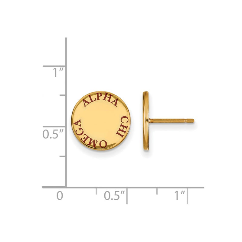 Gold Plated Sterling Silver Logoart Alpha Chi Omega Sorority Text Color Enamel Post Earrings