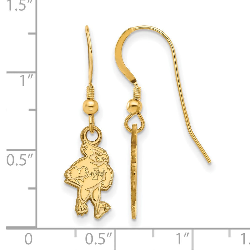Gold Plated Sterling Silver Logoart Iowa State University Cardinal Small Dangle Wire Earrings