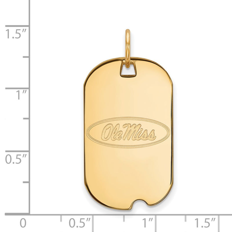 Gold Plated Sterling Silver Logoart University Of Mississippi Ole Miss Small Dog Tag Pendant
