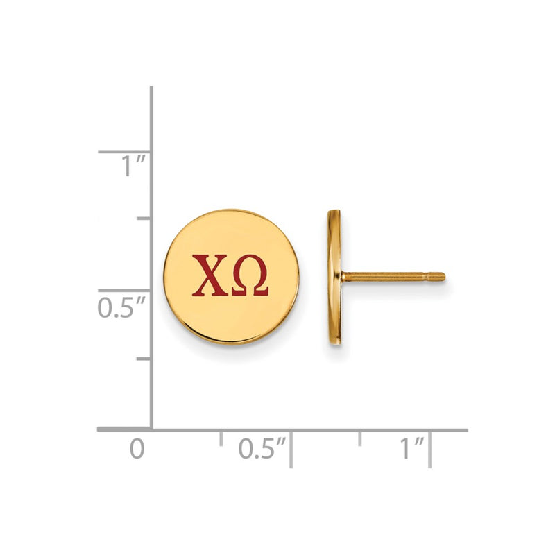 Gold Plated Sterling Silver Logoart Chi Omega Sorority Greek Letters Color Enamel Post Earrings