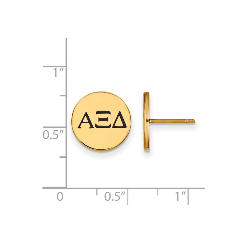 Gold Plated Sterling Silver Logoart Alpha Xi Delta Sorority Greek Letters Black Enamel Post Earrings