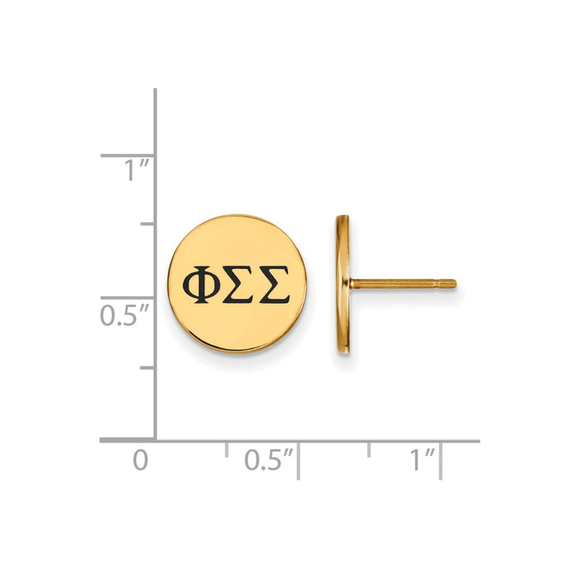 Gold Plated Sterling Silver Logoart Phi Sigma Sorority Greek Letters Black Enamel Post Earrings