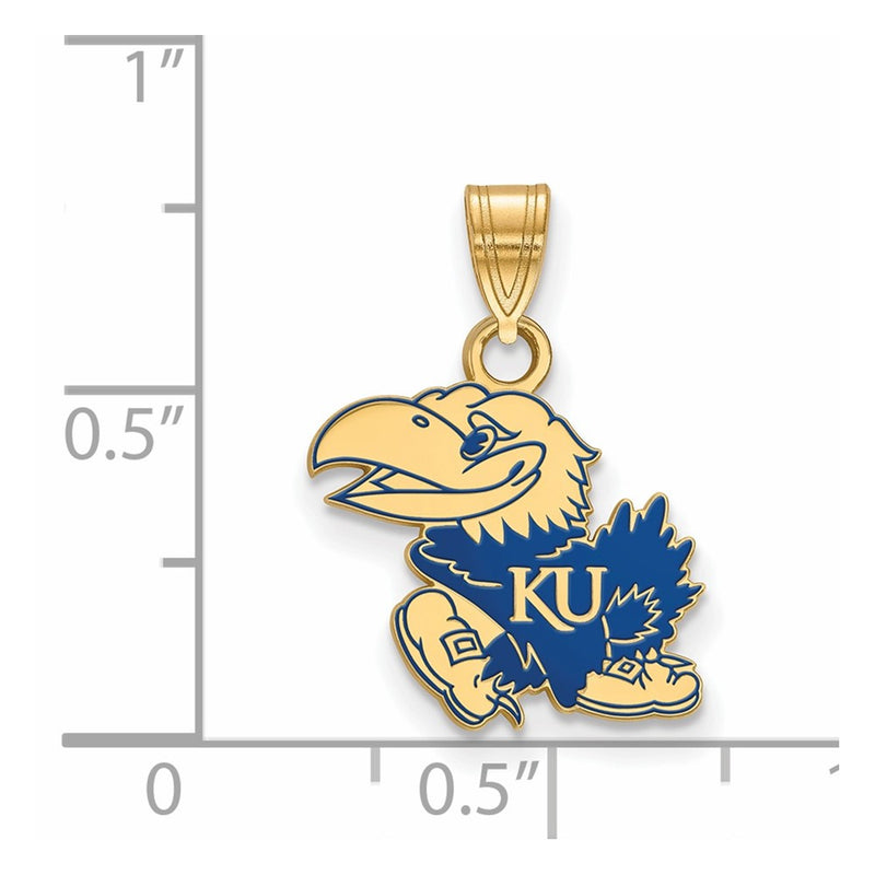 Gold Plated Sterling Silver Logoart The University Of Kansas Jayhawk Medium Enameled Pendant