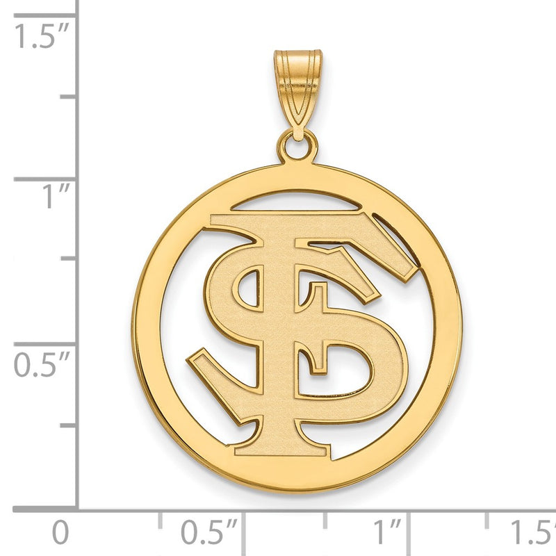 Gold Plated Sterling Silver Rhodium Logoart Florida State University F S Extra Large Circle Pendant
