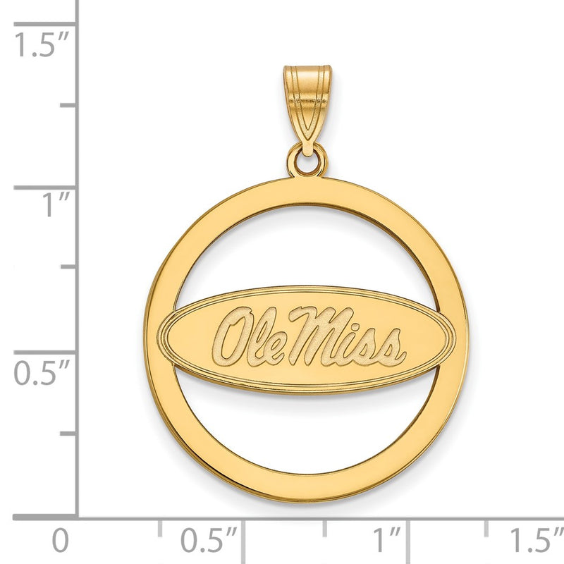 Gold Plated Sterling Silver Logoart University Of Mississippi Ole Miss Extra Large Circle Pendant