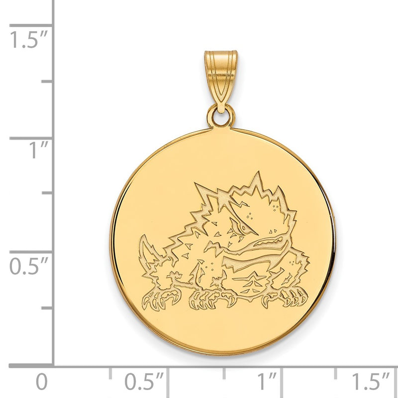 Gold Plated Sterling Silver Logoart Texas Christian University Horned Frog Extra Large Disc Pendant