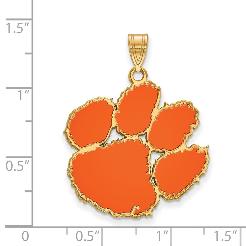 Gold Plated Sterling Silver Logoart Clemson University Tiger Paw Extra Large Enameled Pendant