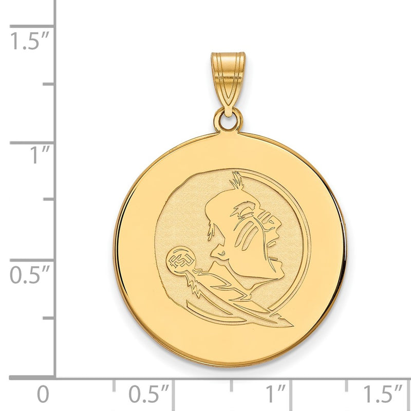 Gold Plated Sterling Silver Logoart Florida State University Seminole Extra Large Disc Pendant