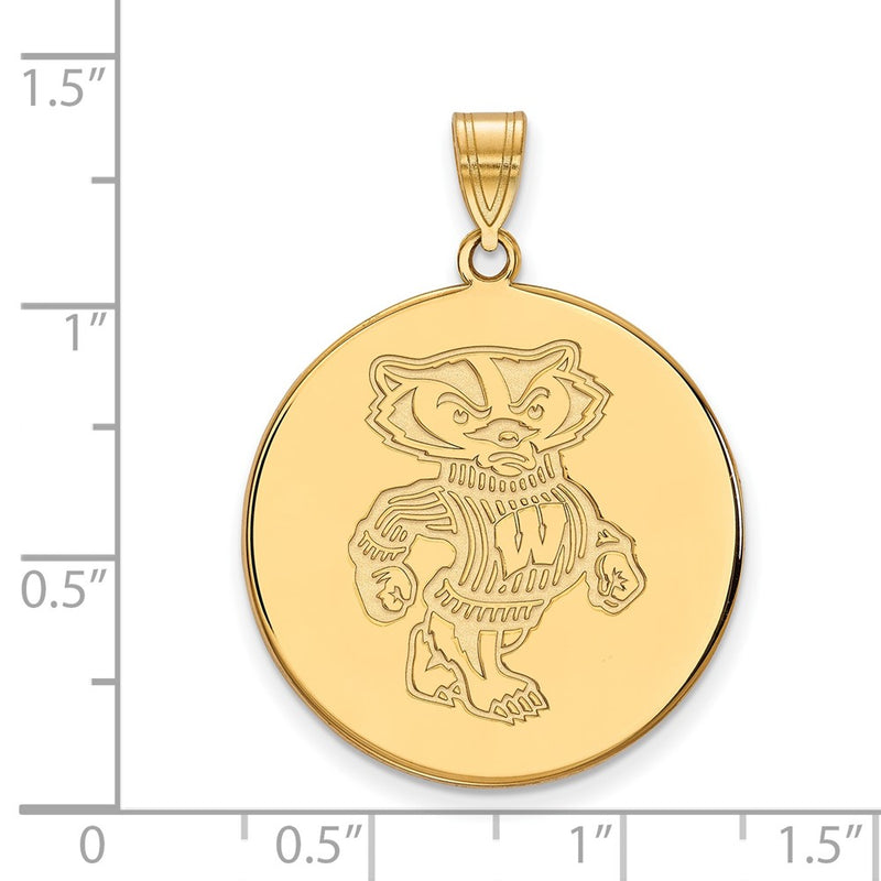 Gold Plated Sterling Silver Logoart University Of Wisconsin Badger Extra Large Disc Pendant