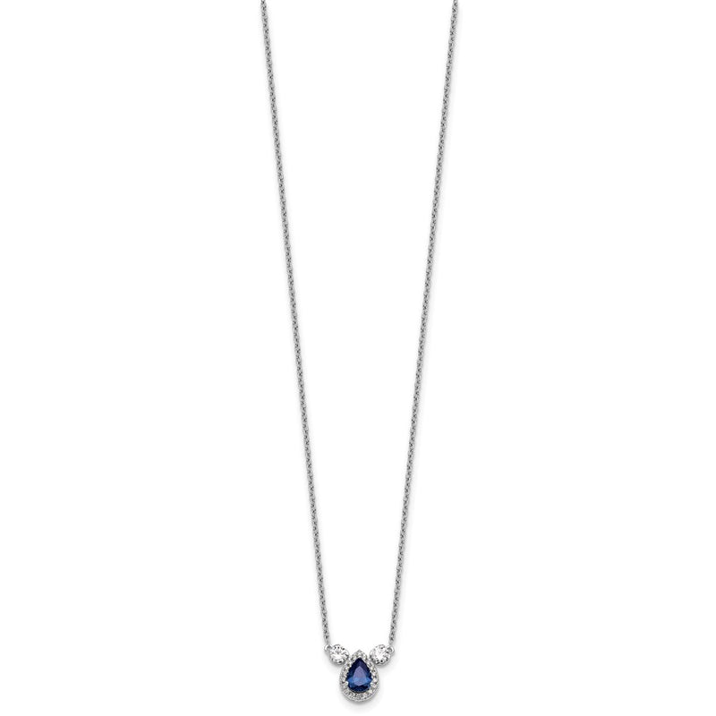 14k White Gold 1/2 Ct. Lab Grown Diamond VS/SI+ G+ and Created Sapphire Three Stone 16 inch Necklace