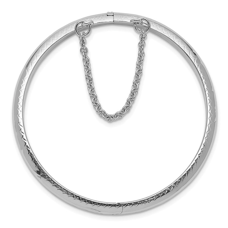Sterling Silver Rhodium-Plated Polished & Diamond-Cut 4mm With Safety Clasp Hinged Children'S Bangle