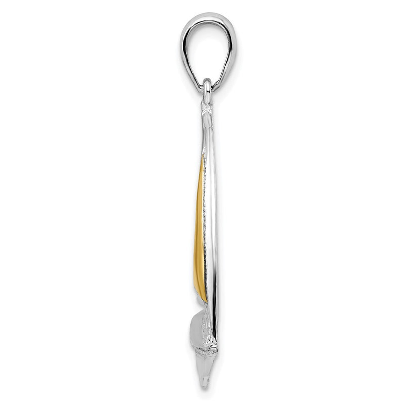 Silver/14K Two-Tone De-Ani Sterling Silver Rhodium-Plated Polished Sailboat With 14K Accent Pendant