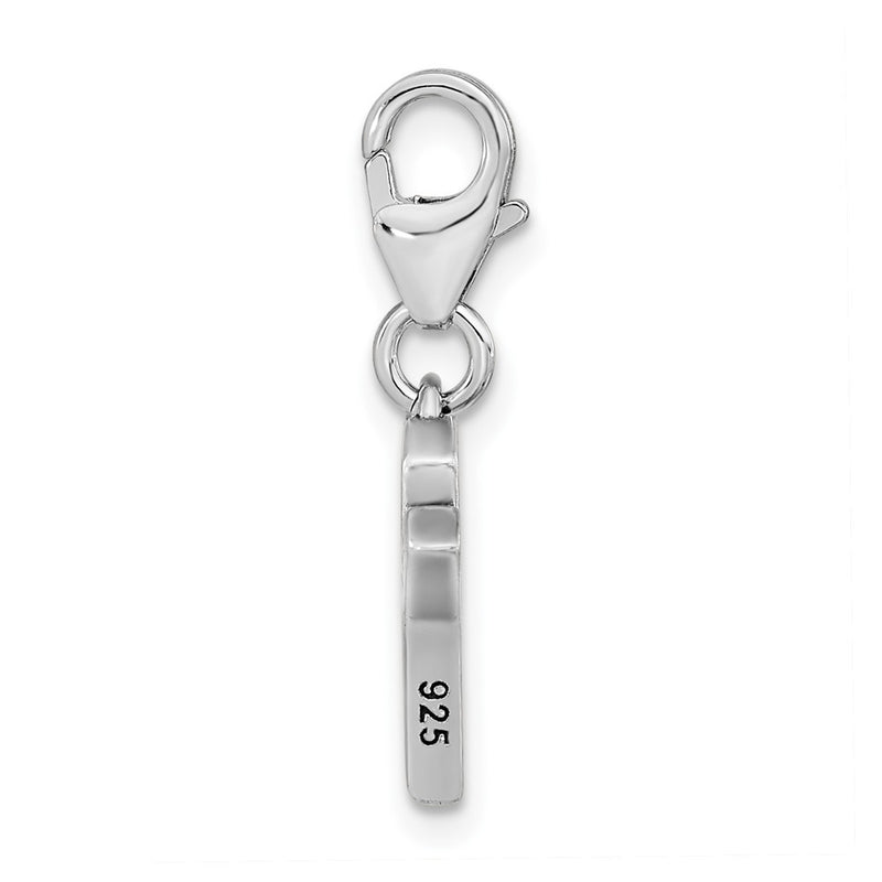 Sterling Silver Amore La Vita Rhodium-Plated Polished Antiqued Cz Yes Charm With Fancy Lobster Clasp