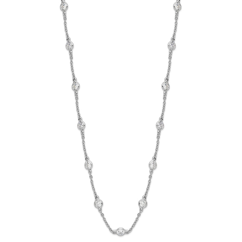Sterling Silver Cheryl M Rhodium-Plated Brilliant-Cut Round Cz 19 Station 18.5 Inch Necklace