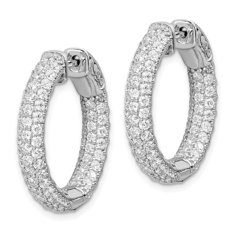 Sterling Silver Shimmer Rhodium-Plated 148 Stone Pav 1.7mm Cz In And Out Round Hinged Hoop Earrings