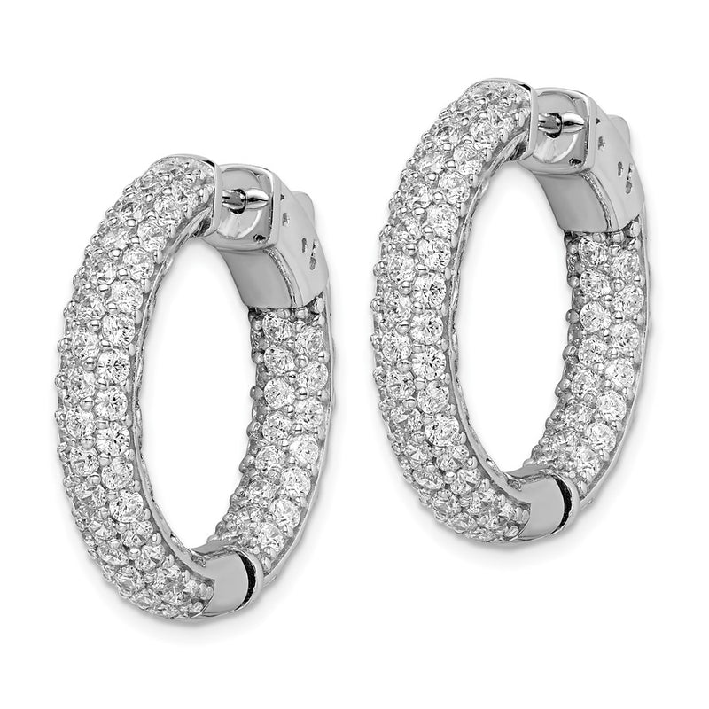 Sterling Silver Shimmer Rhodium-Plated 136 Stone Pav 2.0mm Cz In And Out Round Hinged Hoop Earrings